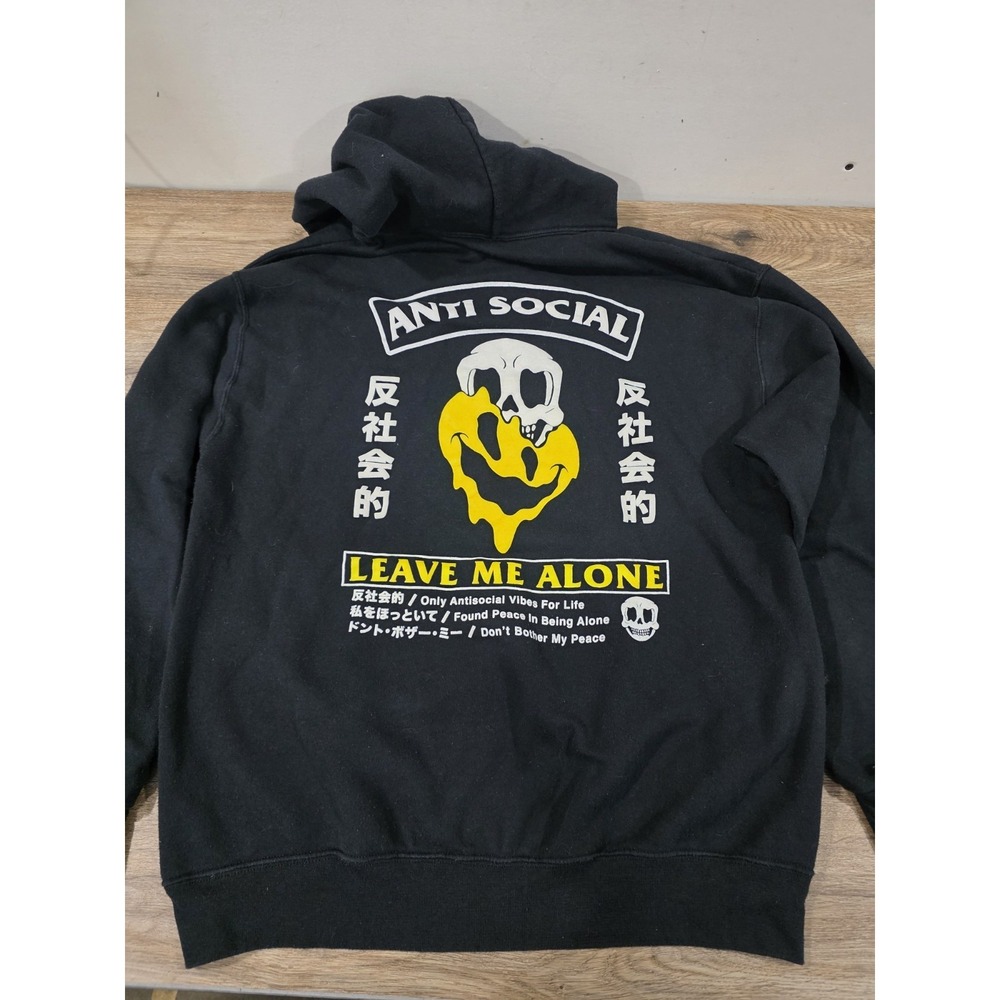 Men's Anti-Social Social Club Sweatshirt Leave Me Alone Skull Smiley Sz Large